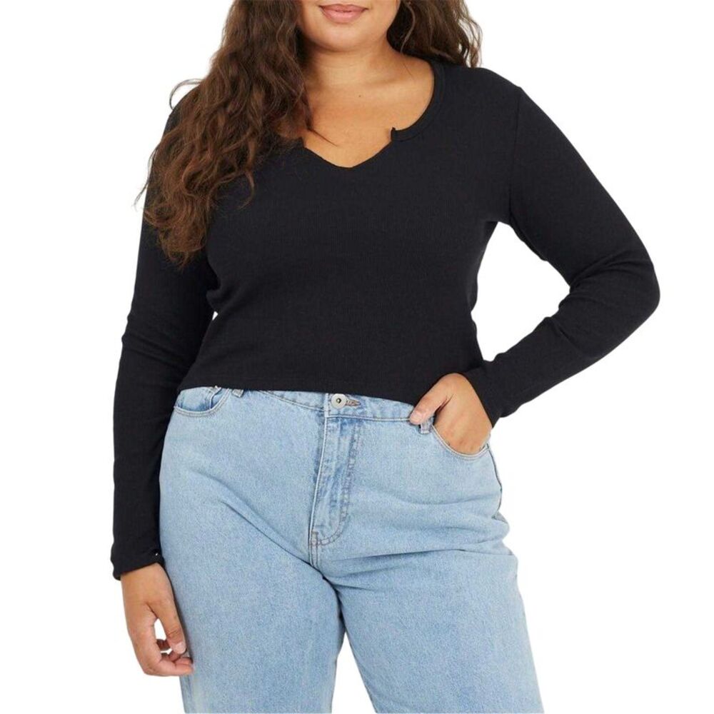 Brave Soul Womens/Ladies Notch Neck Long-Sleeved T-Shirt / Black